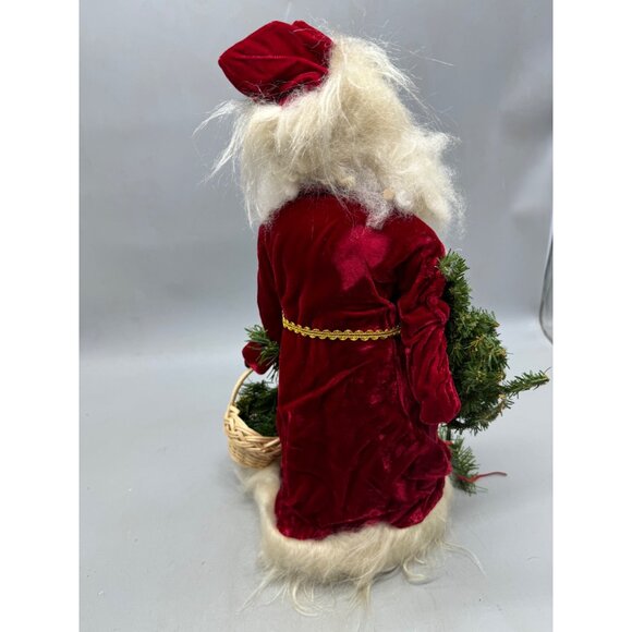 Santa Claus Figurine Faux Fur Beard & Velvet Robe Holding Christmas Tree READ - Picture 11 of 16